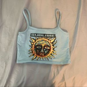 urban outfitters sublime blue cropped tank top with sublime logo and sun tank
